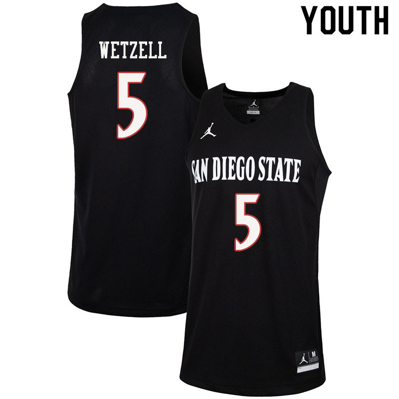 Jordan Brand Youth #5 Yanni Wetzell San Diego State Aztecs College Basketball Jerseys Sale-Black